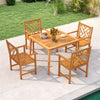 5-piece patio dining set featuring a square acacia wood table and 4 slatted chairs, perfect for outdoor gatherings.