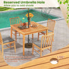 Square dining table set with 4 chairs, crafted from acacia wood, featuring a 1.96” umbrella hole for outdoor shade.