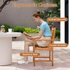 Ergonomic wooden chair with inclined backrest and curved armrests, perfect for cozy outdoor dining on patios.
