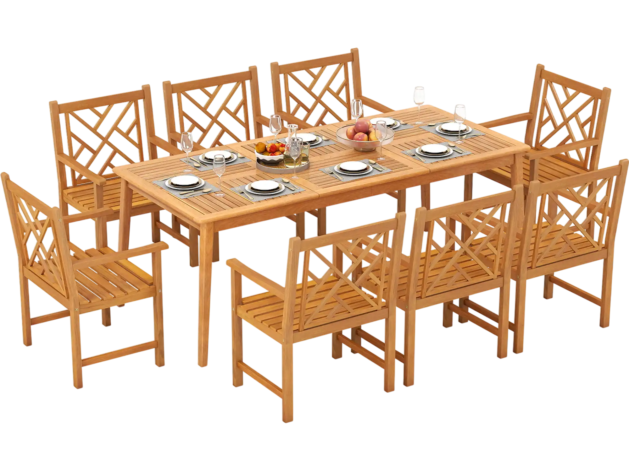 Costway 9-Piece Patio Dining Set Acacia Wood Rectangular Table w/ 8 Chairs 50114325 New