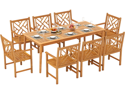 Costway 9-Piece Patio Dining Set Acacia Wood Rectangular Table w/ 8 Chairs 50114325 New