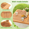 Close-up of the slatted tabletop and rounded corners of the 9-piece acacia wood patio dining set, ideal for outdoor.
