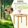Round acacia wood table with smooth surface, ideal for outdoor dining; supports 165 lbs, perfect for patio gatherings.