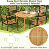Side view of a metal chair with soft cushion and acacia wood armrest from the outdoor dining set, perfect for patio.