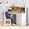 Natural study desk and chair set for kids, featuring ample storage and ergonomic support in a cozy room setting.