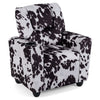 Kids push-back recliner in black and white, featuring a cup holder, perfect for reading and relaxing in a child's room.