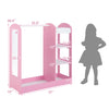 Natural dress-up storage wardrobe with mirror, featuring shelves and hanging space for kids' costumes and accessories.