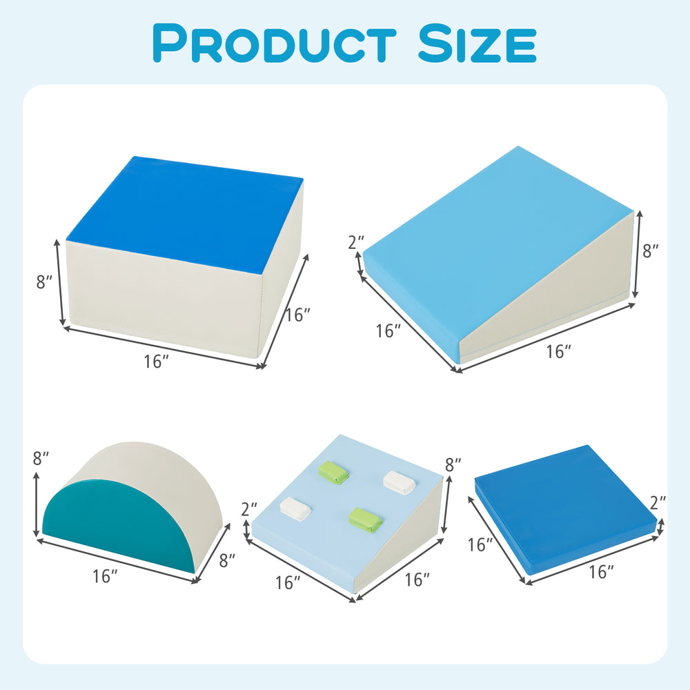 6-piece soft play set for toddlers featuring climbing triangle and ramp, made of waterproof PU leather and high-density.