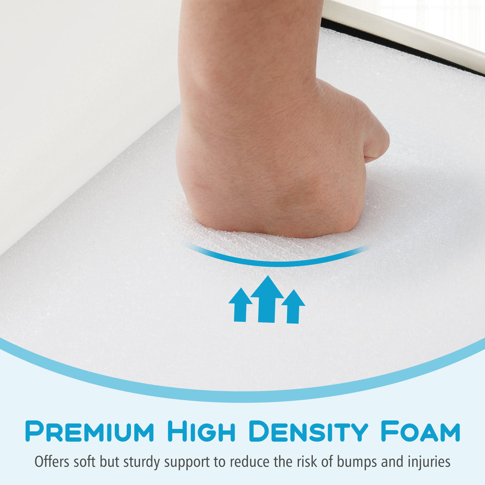 High-density EPE foam detail showing soft support, part of a 6-piece soft play set for toddlers in blue.
