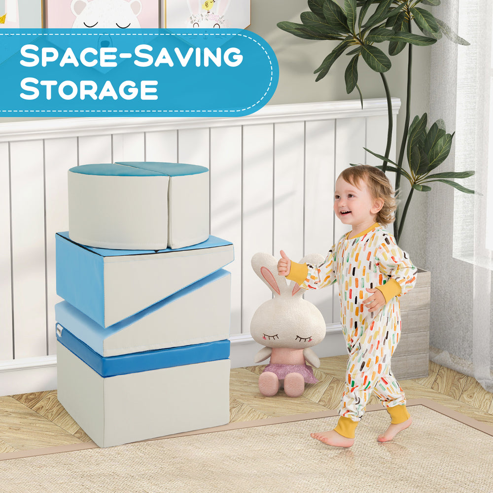 Colorful 6-piece soft play set for toddlers featuring stackable foam blocks and a climbing triangle for developmental.