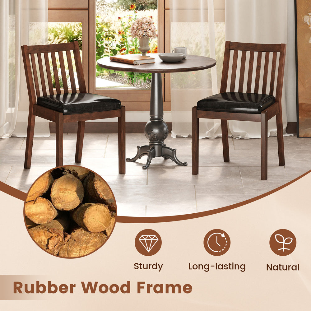 Espresso PU leather upholstered dining chairs with padded seats and rubber wood frame, ideal for kitchen or dining room.