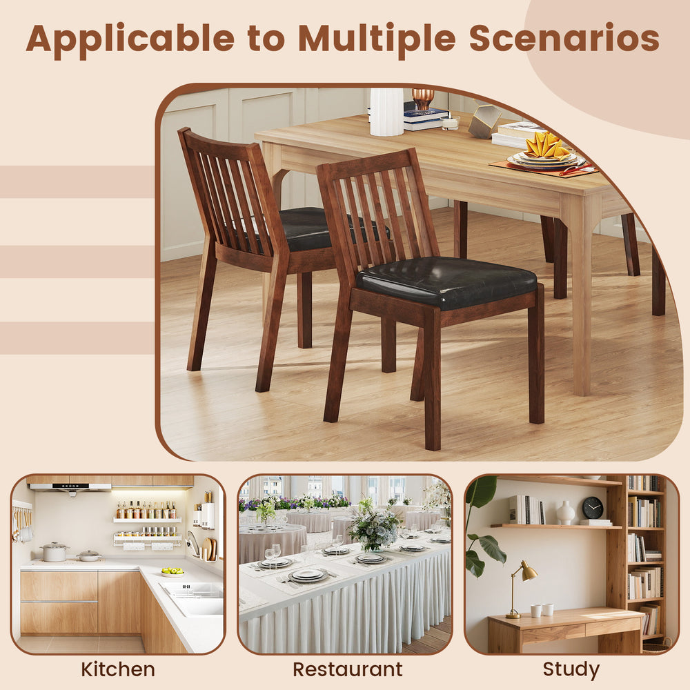 Espresso PU leather upholstered dining chair set of 4 with padded seats, ideal for kitchen, restaurant, or study use.
