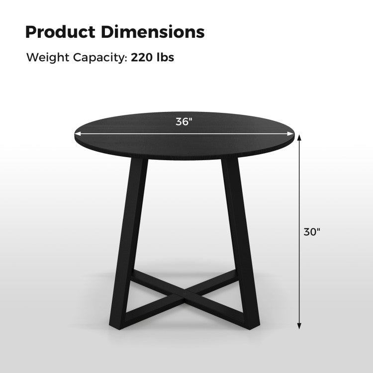 36" round pedestal dining table with X-shaped base, designed for 2-4 people, perfect for small spaces.