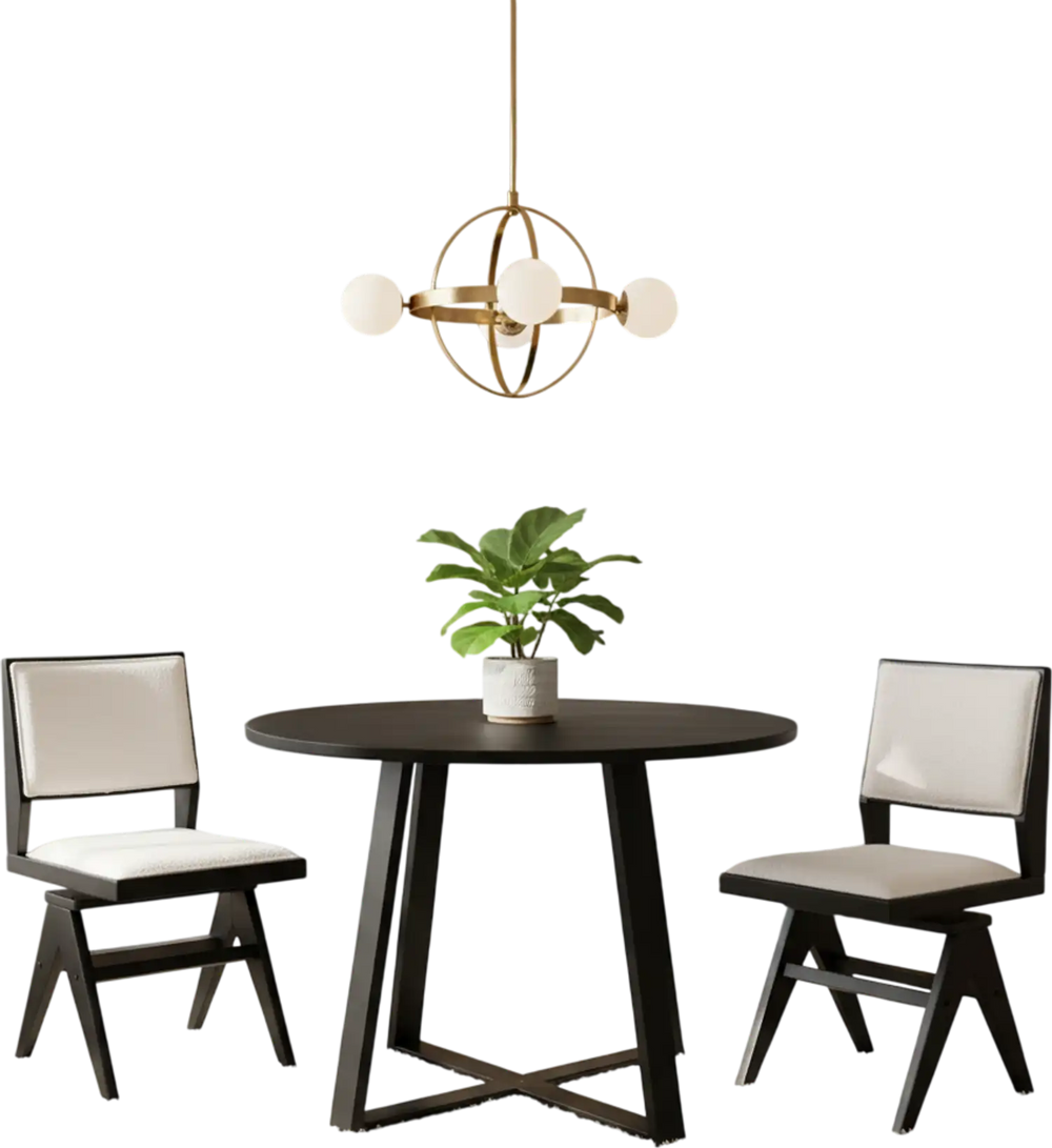 3-Piece Mid-Century Dining Set with 36” Round Pedestal Table and 2 Swivel Sherpa Upholstered Chairs