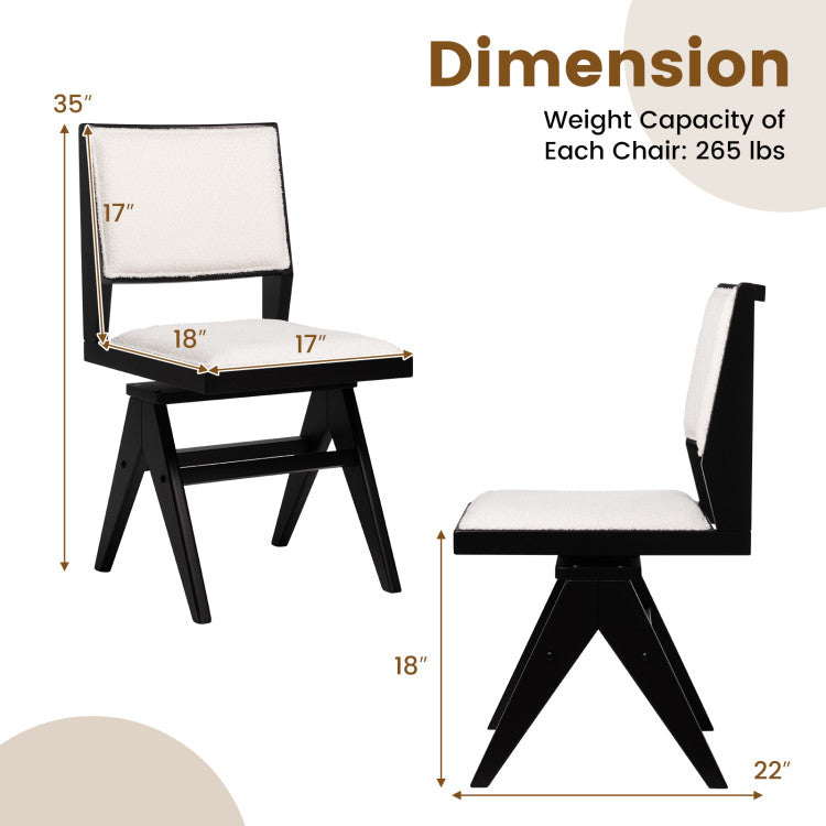 Side view of a swivel upholstered dining chair with faux sherpa fabric, part of a 3-piece mid-century dining set.