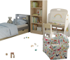 Kids bedroom furniture set featuring a colorful chair, bookshelf, and easel for reading, learning, and resting.