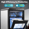Nugget ice maker with a clear bin, producing soft, chewable ice for coffee, featuring fast ice production and compact.