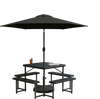Outdoor picnic table bench set with a 7.5 ft umbrella, seating 4-8 people, perfect for gardens and patios.