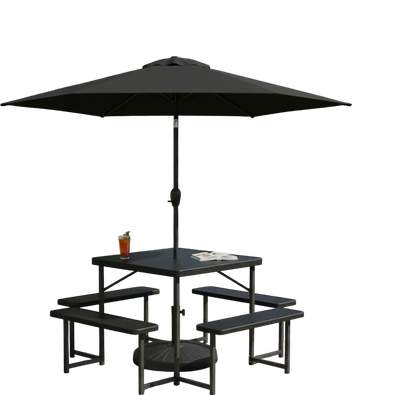 Costway Outdoor Picnic Table Bench Set with 7.5' Umbrella Base for 4-8 People 40049193 New