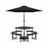 Outdoor picnic table bench set with a 7.5 ft umbrella, seating 4-8 people, ideal for patios and gardens.