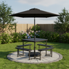 Outdoor picnic table bench set with 7.5 ft umbrella, seating 4-8 people, perfect for patios and gardens.