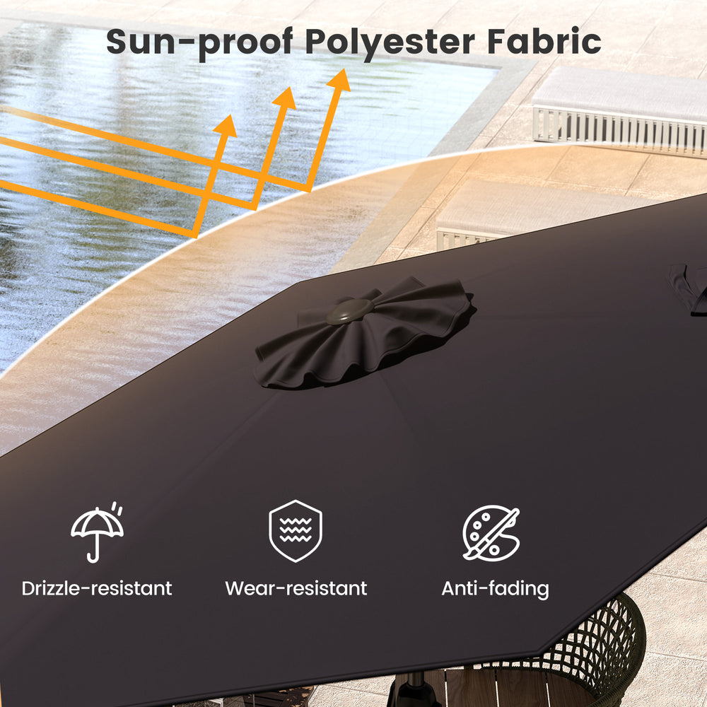 Close-up of the 7.5 ft sun-proof umbrella fabric, showcasing its drizzle-resistant and anti-fading features for outdoor.