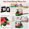 Toddler ride-on train set with detachable carriage, 16 track pieces, and colorful lights for fun group play.