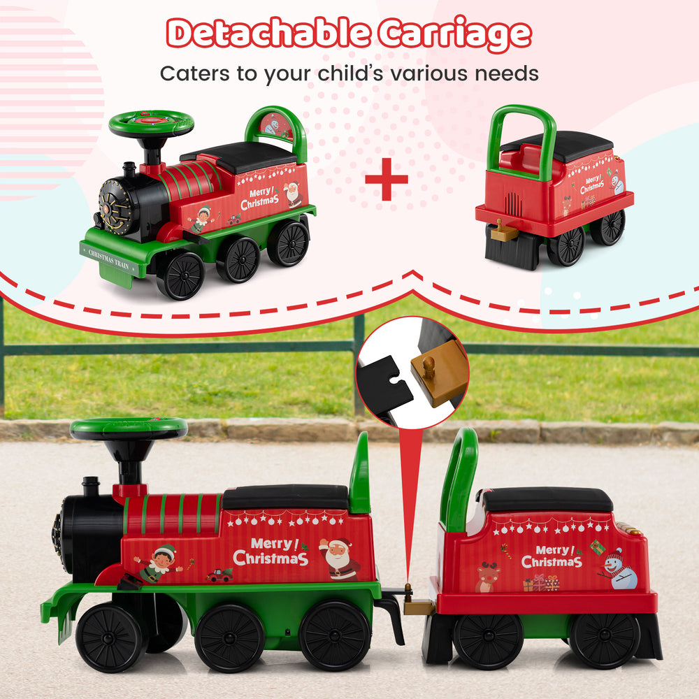 6V toddler ride-on train combo with detachable carriage, colorful design, ideal for group play and themed fun.