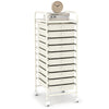 Multi-drawer cart with 10 removable drawers on wheels, ideal for organized storage in home offices or living spaces.