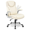 Ergonomic executive chair in cream PU leather with height adjustment and 360° swivel, perfect for home office use.