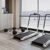 3-in-1 folding treadmill and dumbbell weight set in a fitness room, featuring a 3HP motor and Bluetooth connectivity.