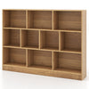 10-cube storage unit in oak finish for kids, promoting organization and creativity in playrooms and classrooms.