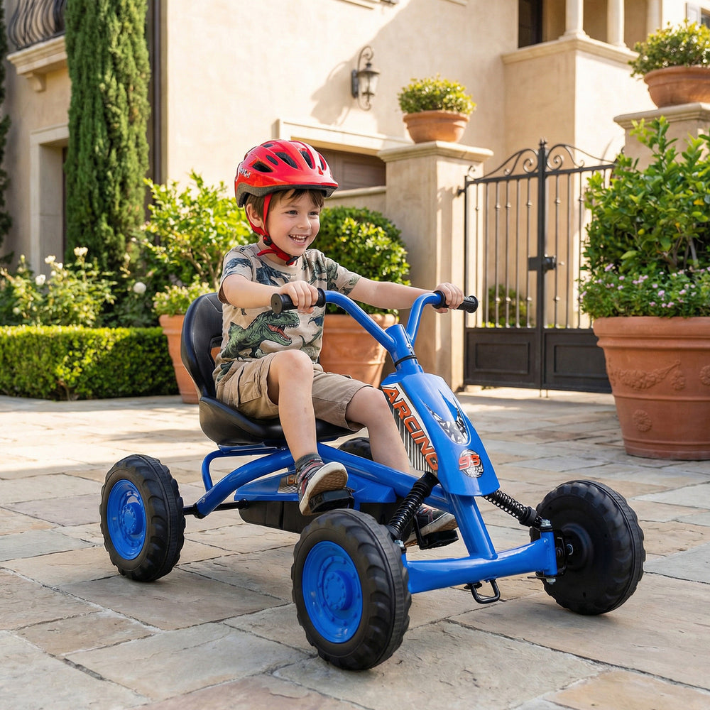 Go Kart for Kids 4 Wheel with Steering Handlebars and Adjustable Seat-Navy - Gallery View 1 of 11