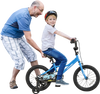 Kids bike with adjustable saddle, training wheels, and hand brake, perfect for learning to ride safely outdoors.