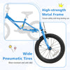 Close-up of the 16-inch kids bike's wide pneumatic tires and high-strength metal frame for safety and stability.