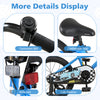 Close-up of the navy 16-inch kids bike features, including a comfortable seat, bell, reflectors, and cute patterns.