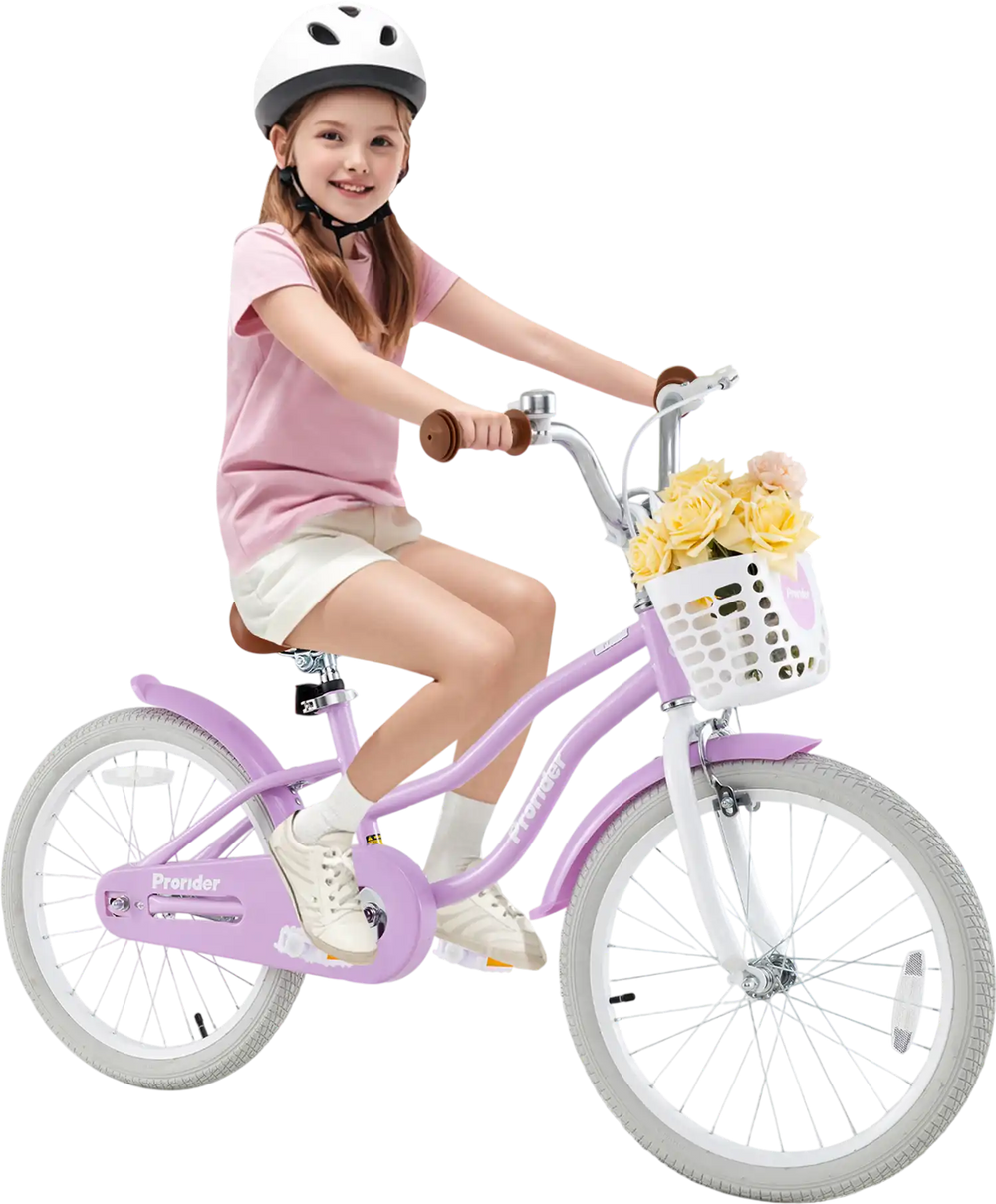 20 Inch Kids Bike with Helmet Protective Set Purple
