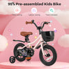 12-inch pink kids bike with removable training wheels, dual brakes, and adjustable seat for safe, fun riding.