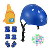 Blue kids' bike helmet protective set with knee and elbow pads, suitable for safe riding and outdoor fun.