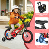 14-inch red kids bike with removable storage basket, comfortable saddle, and stable training wheels for safe riding.