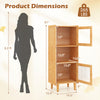 Tall storage cabinet with bamboo construction, sliding glass doors, and rattan accents for stylish organization.