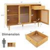 Bamboo sideboard cabinet with sliding glass doors, rattan accents, and spacious storage for modern dining rooms.