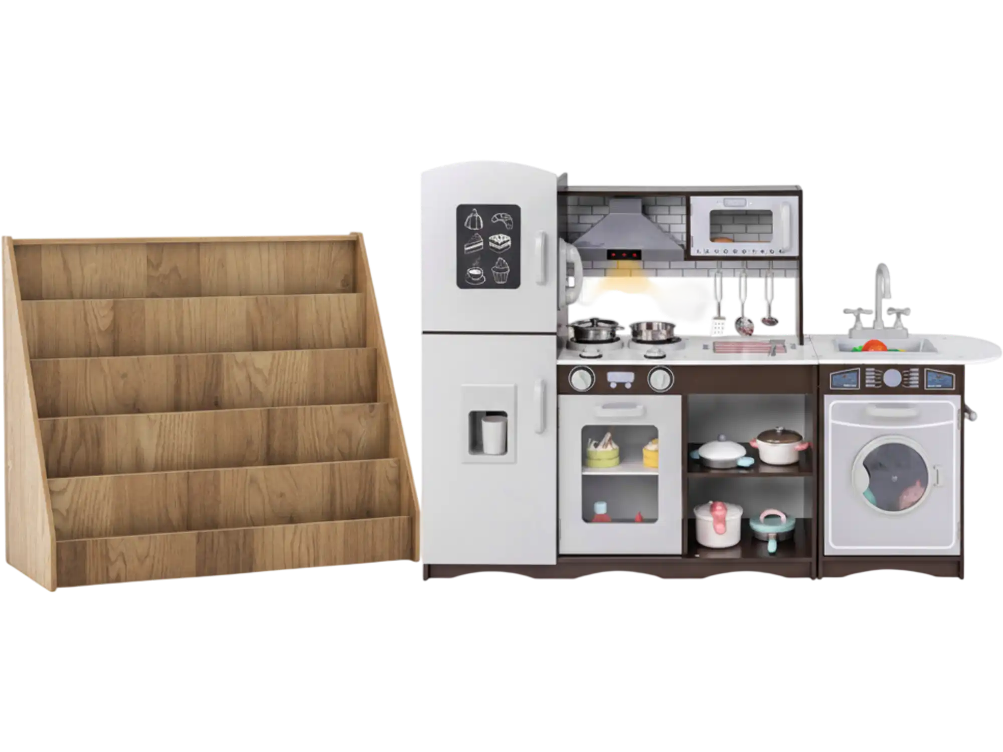 Costway Kids Pretend Play Kitchen & Toy Storage Bundle 36610805 New