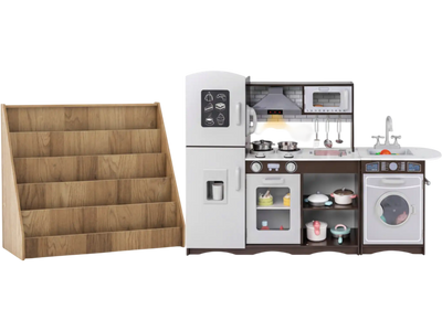 Costway Kids Pretend Play Kitchen & Toy Storage Bundle 36610805 New