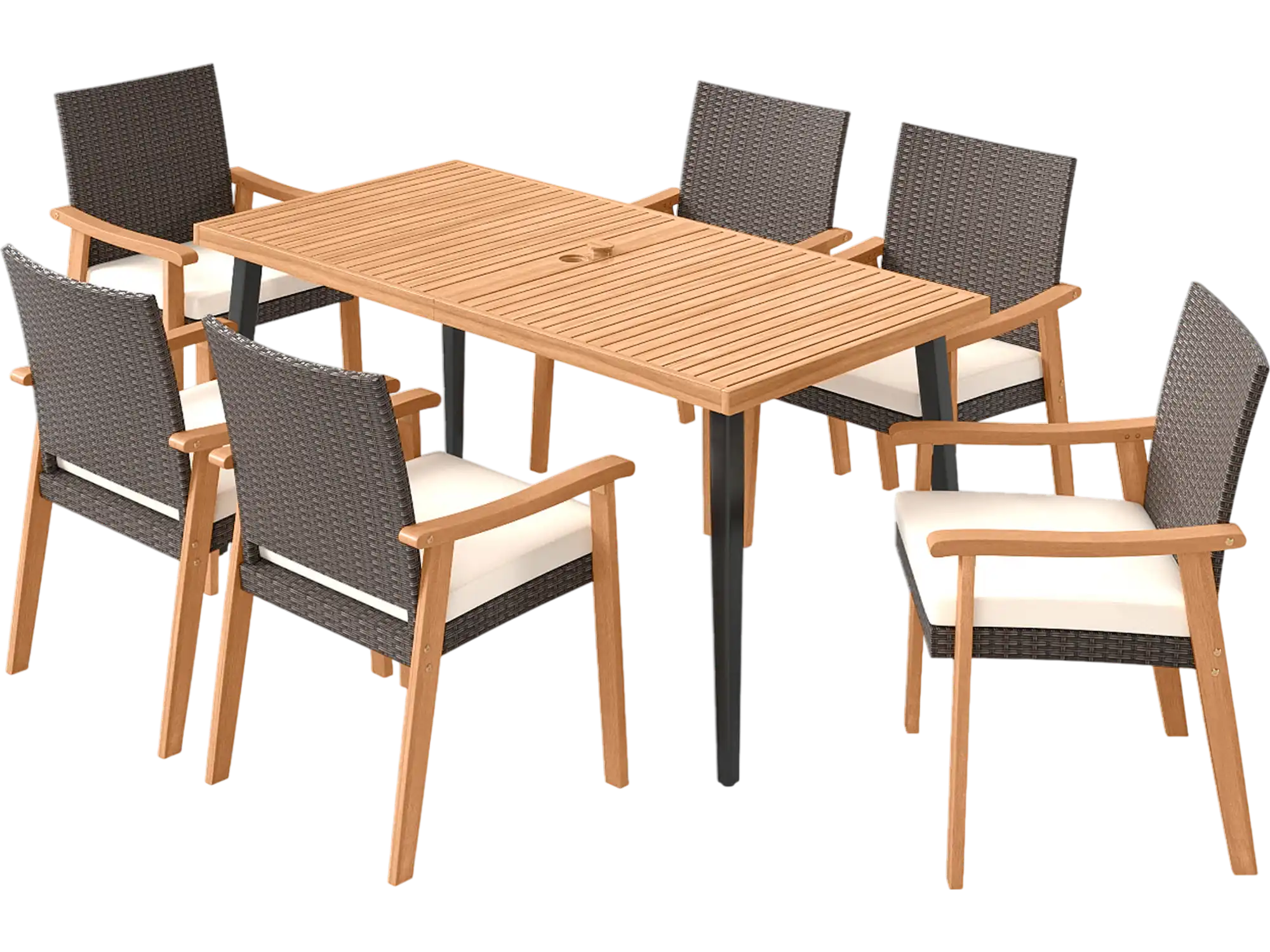 Costway 7-Pc Patio Dining Set Acacia Wood Table 6 Armchairs 40918363 New