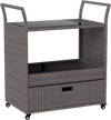 Outdoor Wicker Bar Cart Table with Tempered Glass Top