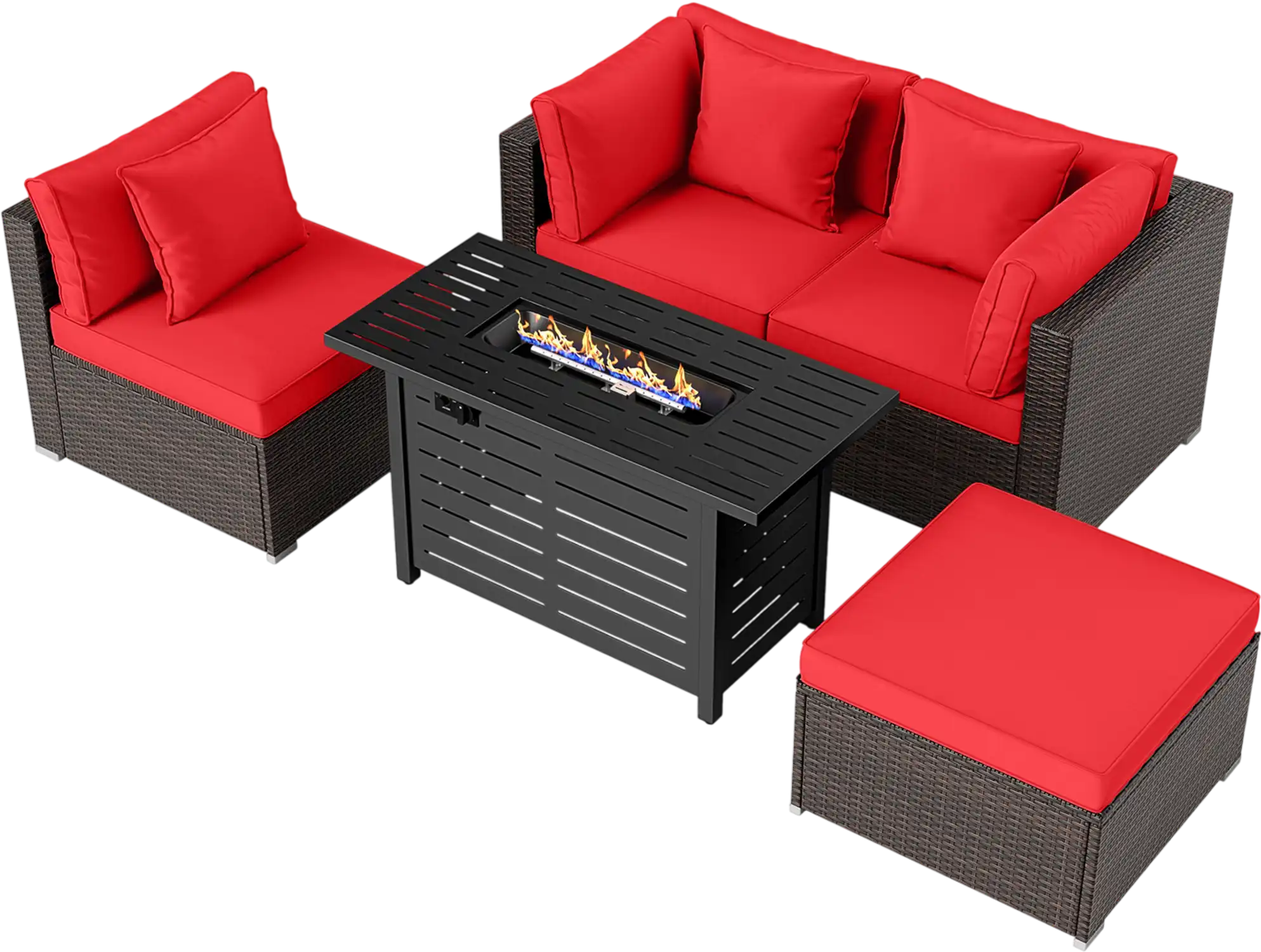 Costway 5-Piece Rattan Patio Sofa Set w/ 60000 BTU Fire Pit Table 30158206 New