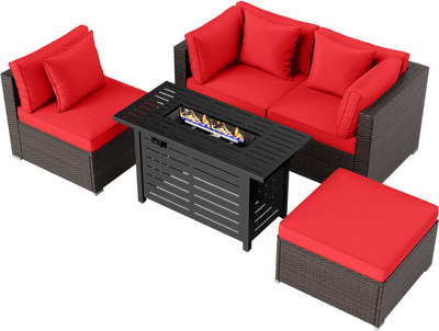Costway 5-Piece Rattan Patio Sofa Set w/ 60000 BTU Fire Pit Table 30158206 New