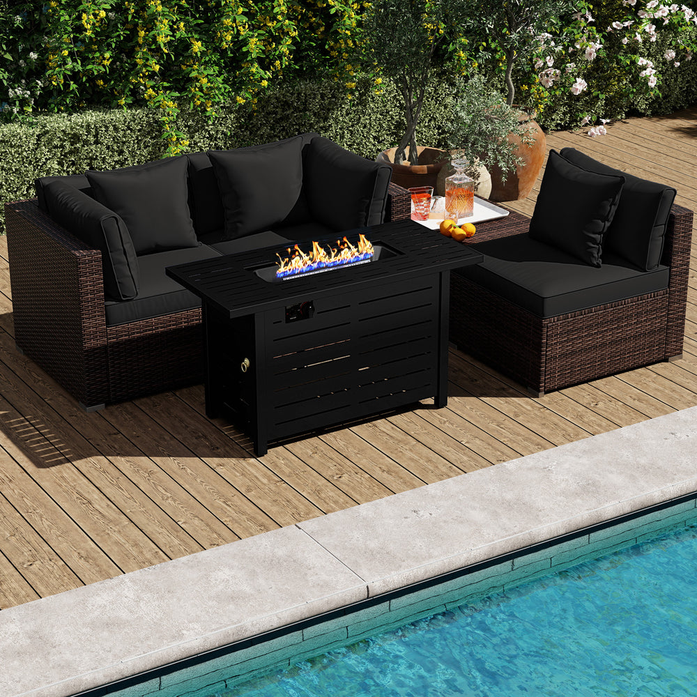 Heavy-duty Frame Rattan Sofa Set with 60000 BTU Firepit Table-Black - Gallery View 1 of 11