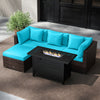 Heavy-duty Frame Rattan Sofa Set with 60000 BTU Firepit Table-Turquoise - Gallery View 1 of 11